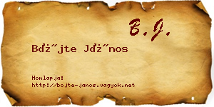 Böjte János névjegykártya